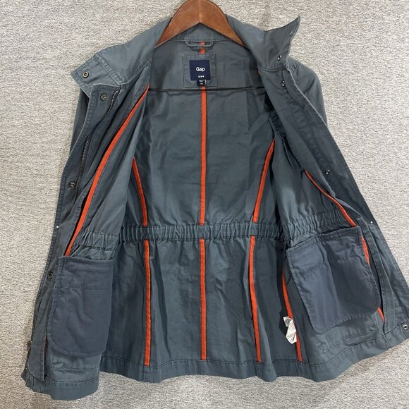 Gap Parka Jacket Women XS Pockets Denim Zip Up Long Sleeve 100% Cotton Gray - Picture 10 of 12